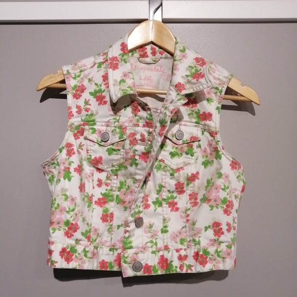 Aeropostale Vintage Style Floral Jean Vest - Picture 1 of 5